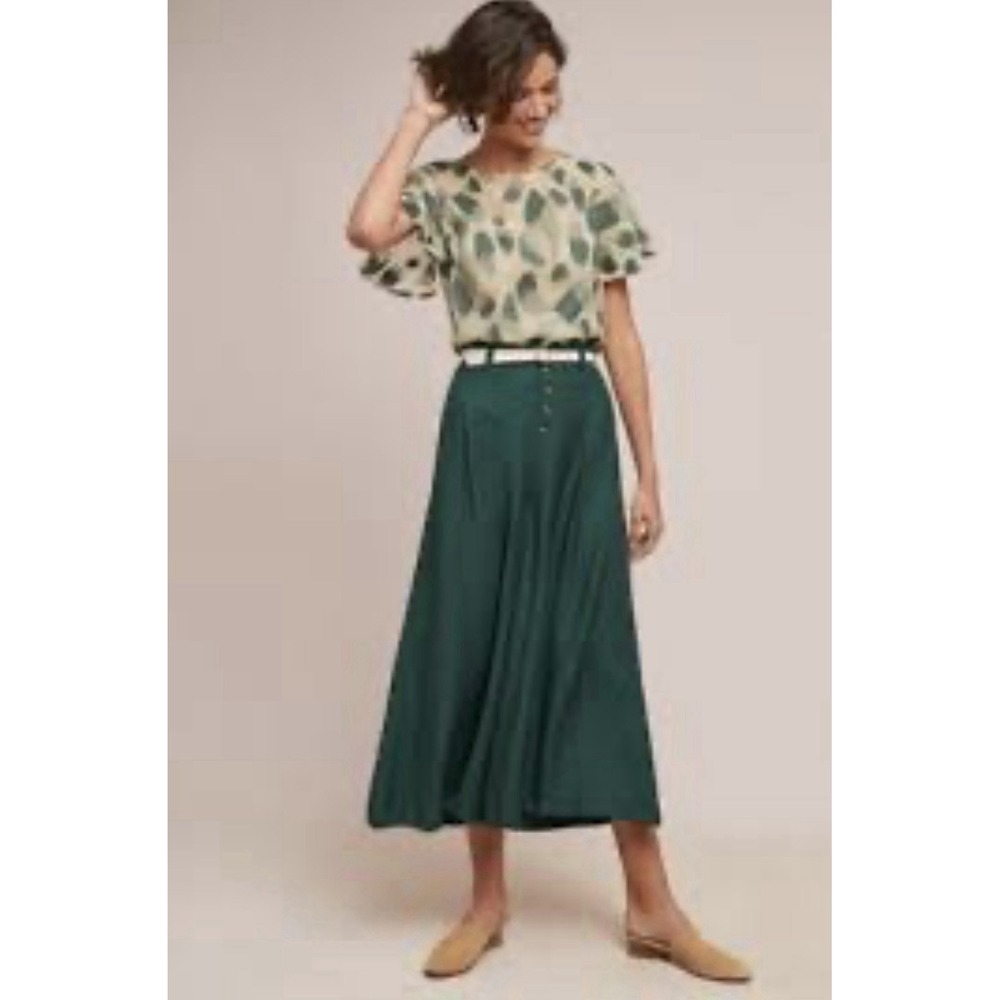 Ett:Twa Anthropologie Malia Wide Leg Crop Pants Women's Size Large Holly Green